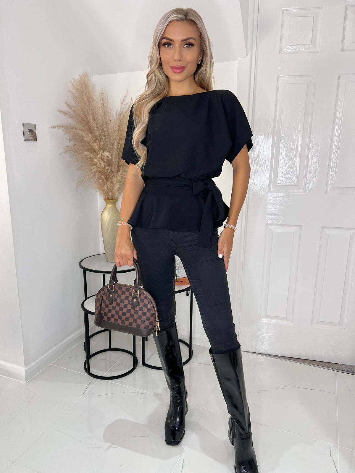 Navy Ruby Batwing Peplum Top
