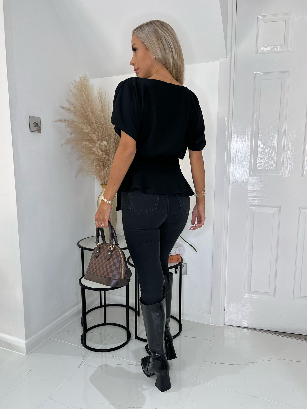Navy Ruby Batwing Peplum Top