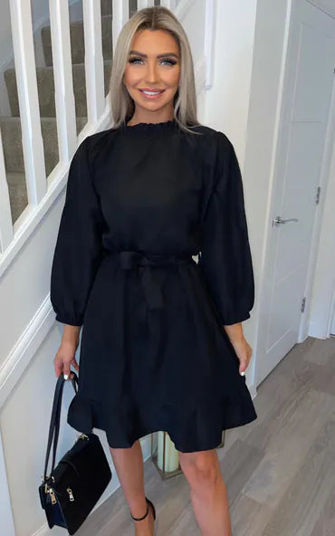 Black Molly Ruffle Shift Dress