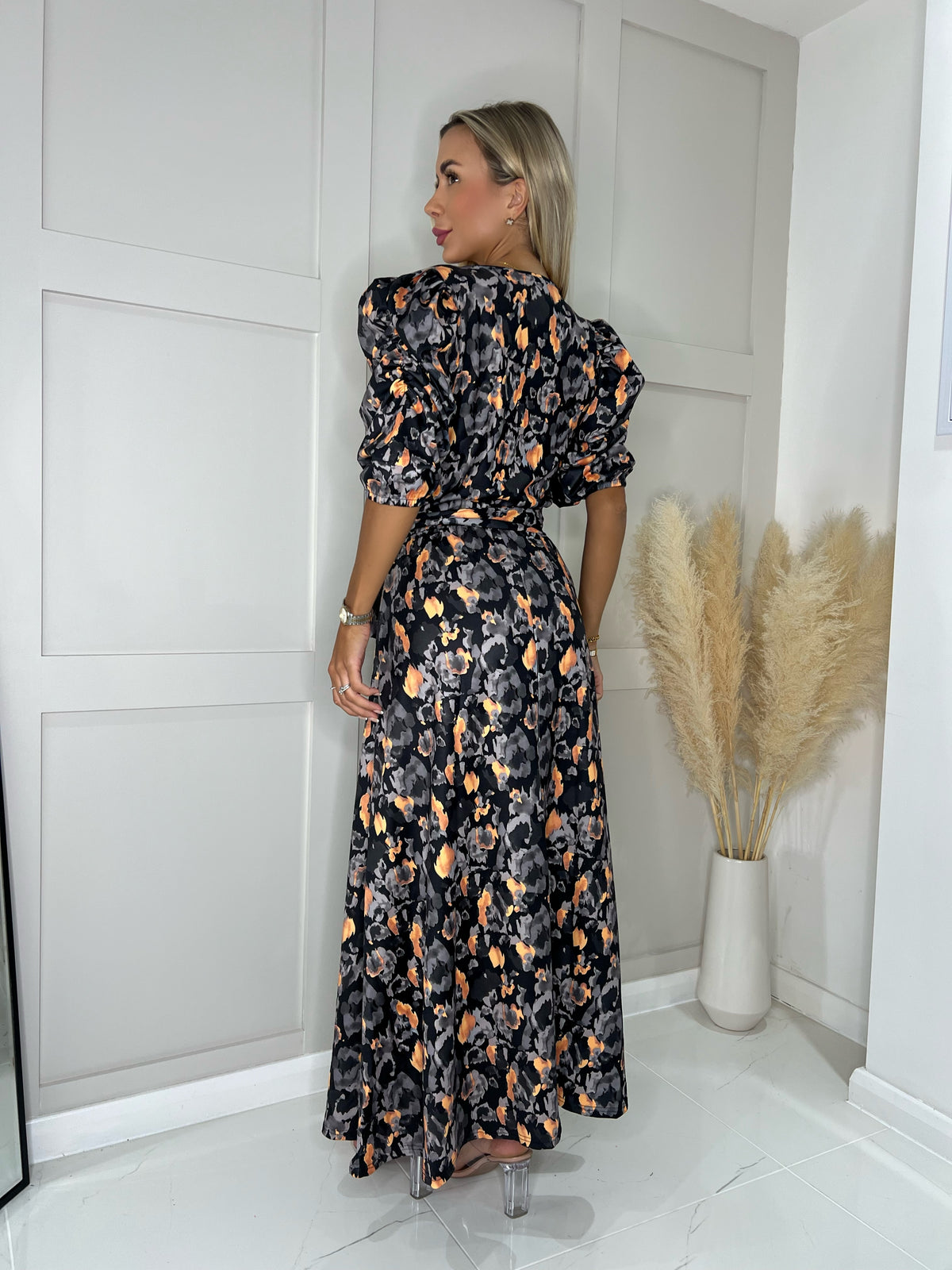 Charcoal Brooklyn Ruched Sleeve Maxi Dress