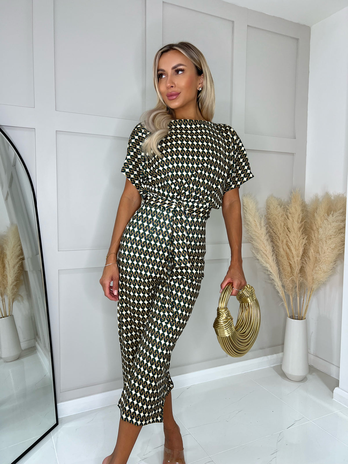 Green Circular Geo Jessica Culotte Jumpsuit
