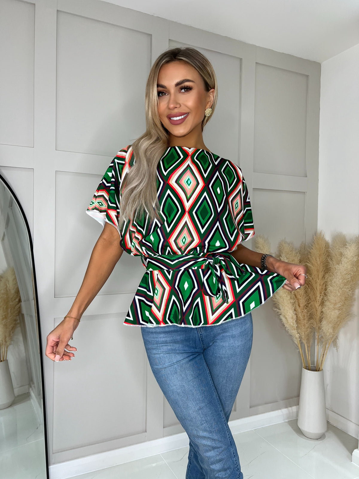 Retro Green Ruby Batwing Peplum Top