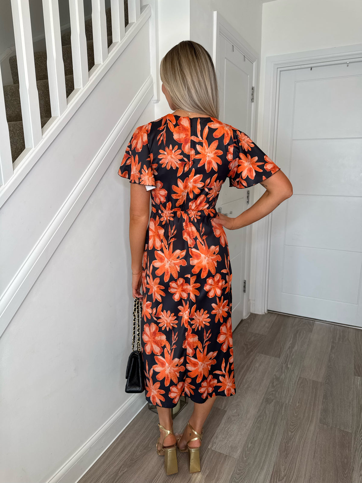 Kinsley Black Marigold Floral Slit Dress