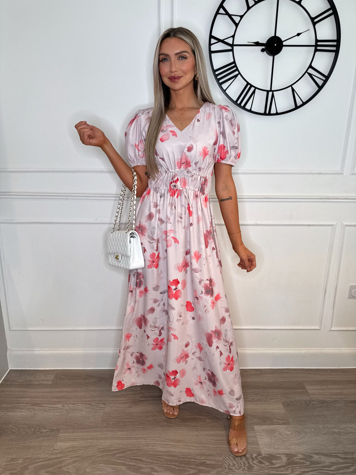Vienna Pink Floral V Neck Maxi Dress