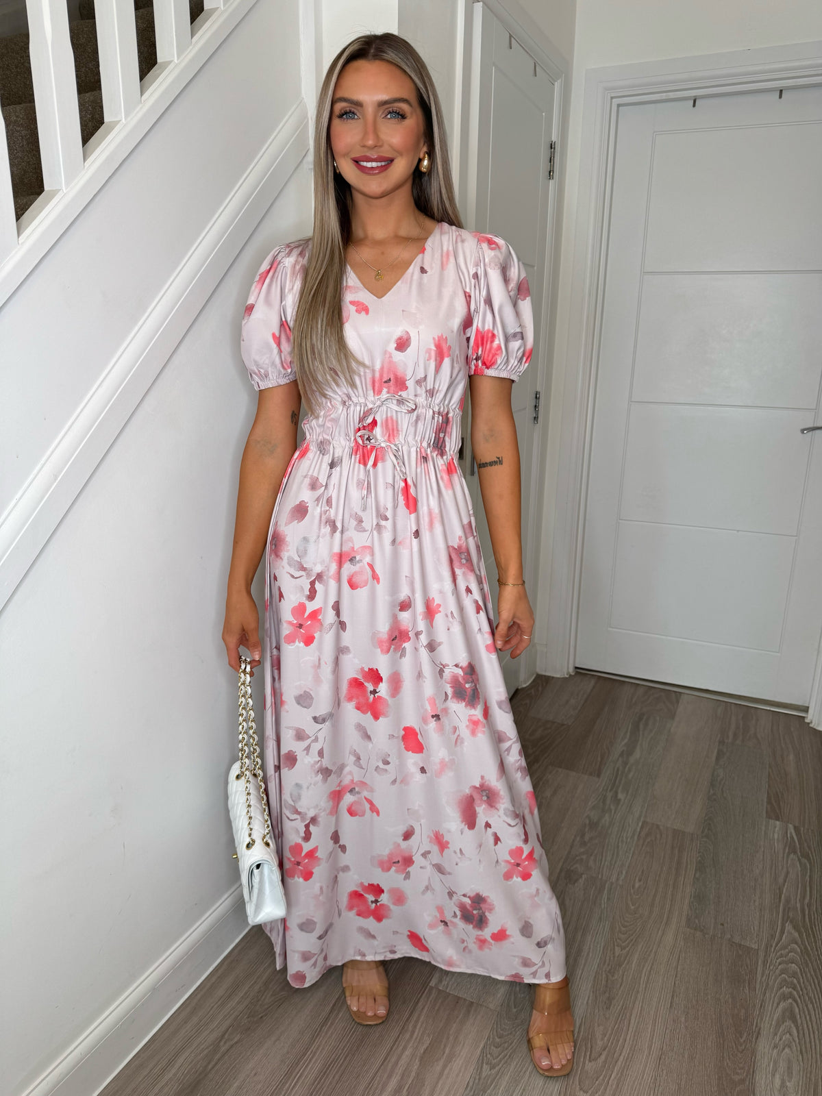 Vienna Pink Floral V Neck Maxi Dress