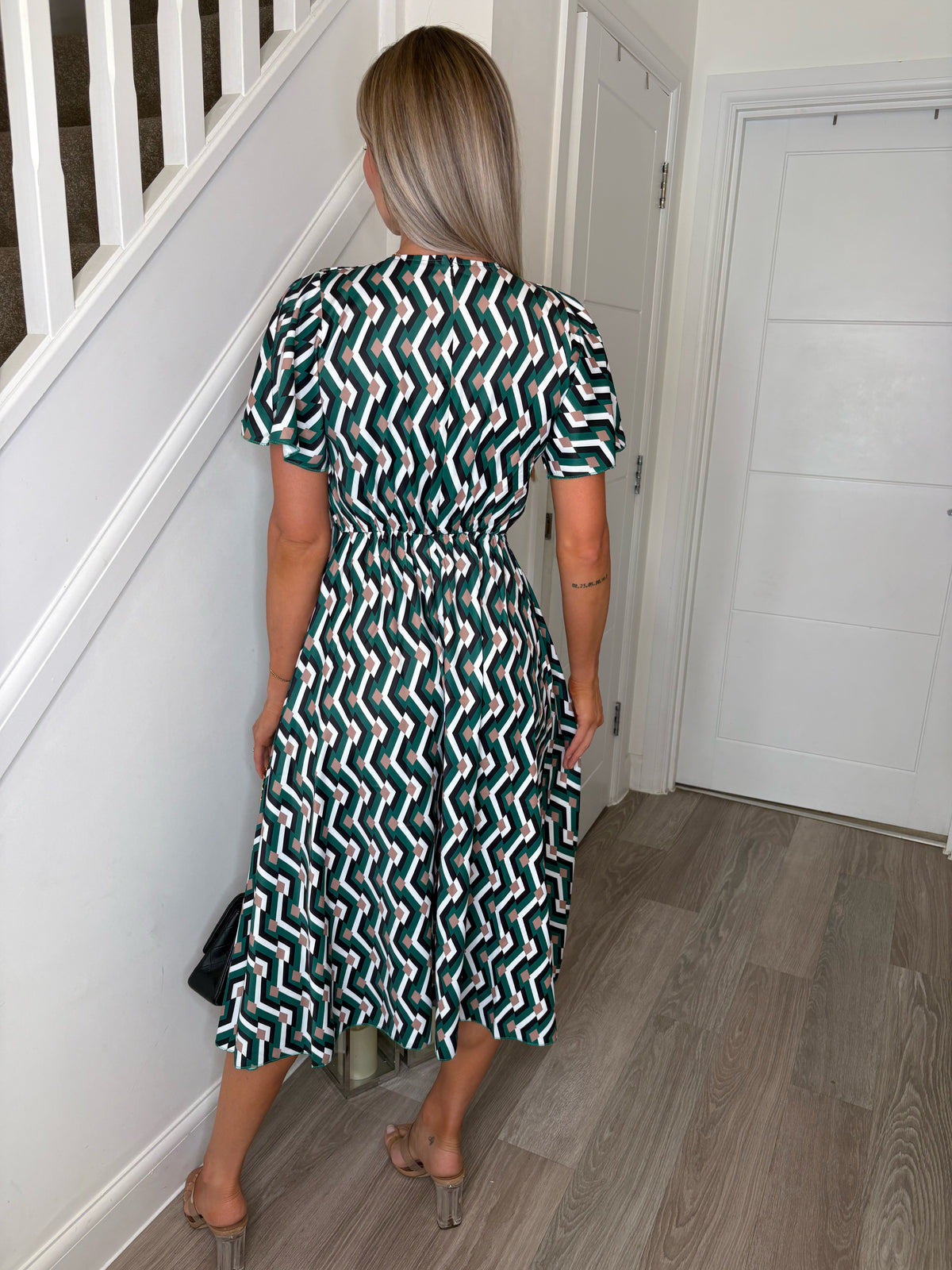 Rhea Forest Geo V Neck Shift Dress