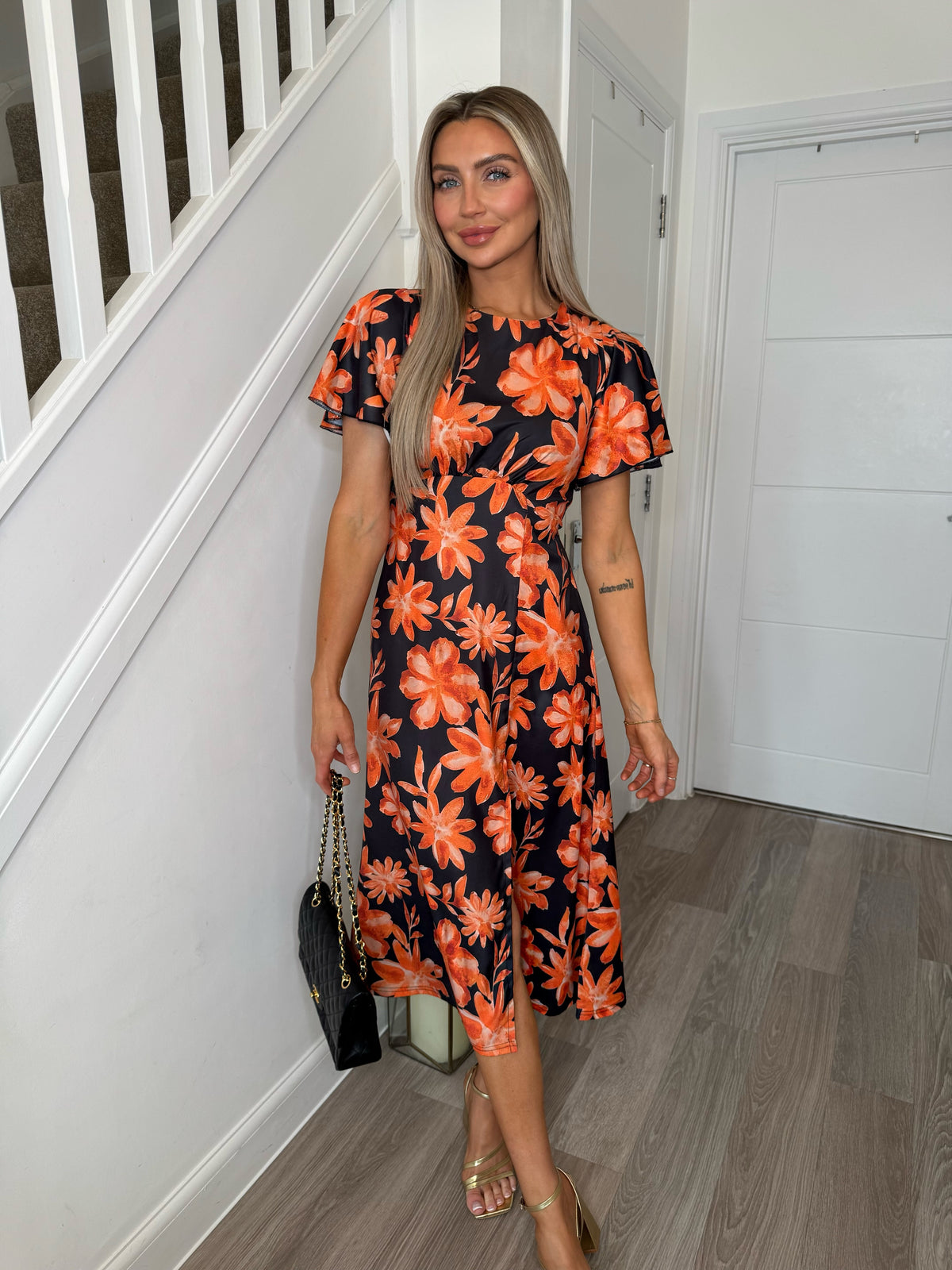 Kinsley Black Marigold Floral Slit Dress
