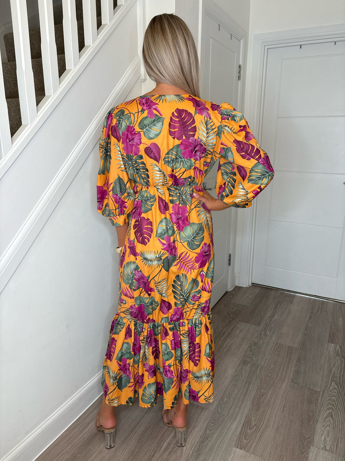 Sarah Amazon Tropical Collarless Maxi Dress