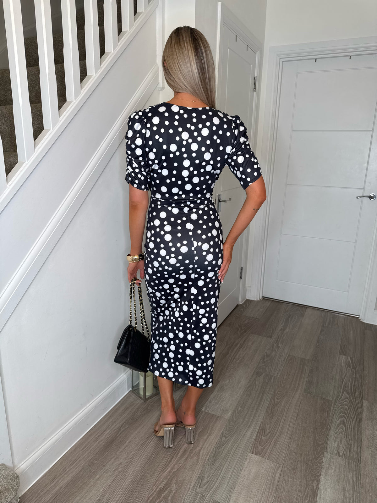 Black Rosaline Polka Dot Ruched Bodycon Dress