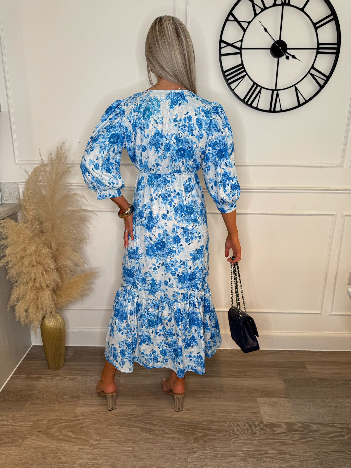 Blue Shadow Sarah Floral Collarless Maxi Dress