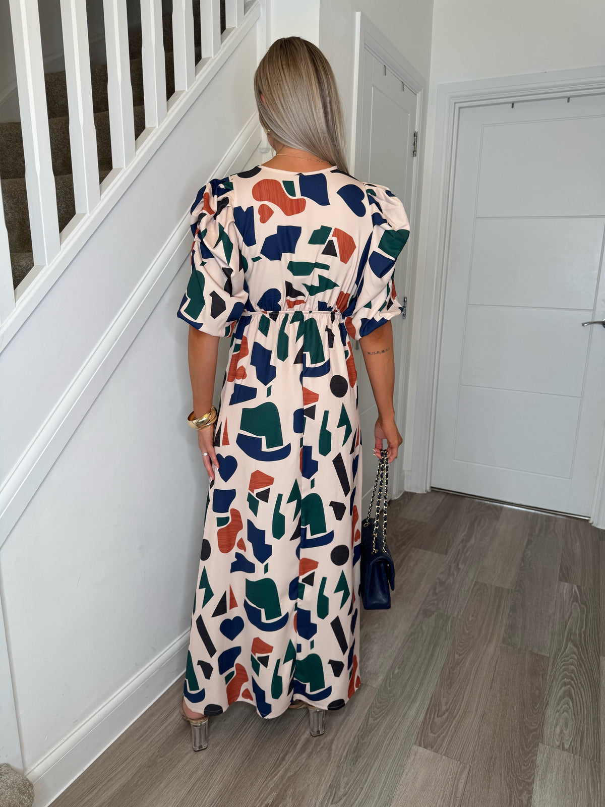 Beige Symbolic Brooklyn Ruched Sleeve Maxi Dress