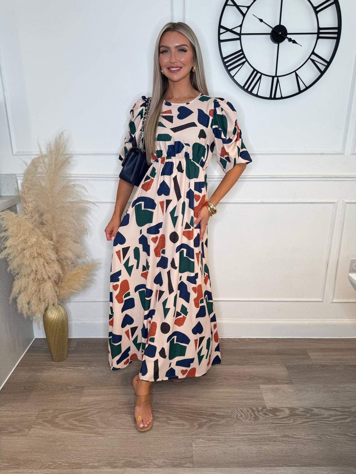 Beige Symbolic Brooklyn Ruched Sleeve Maxi Dress