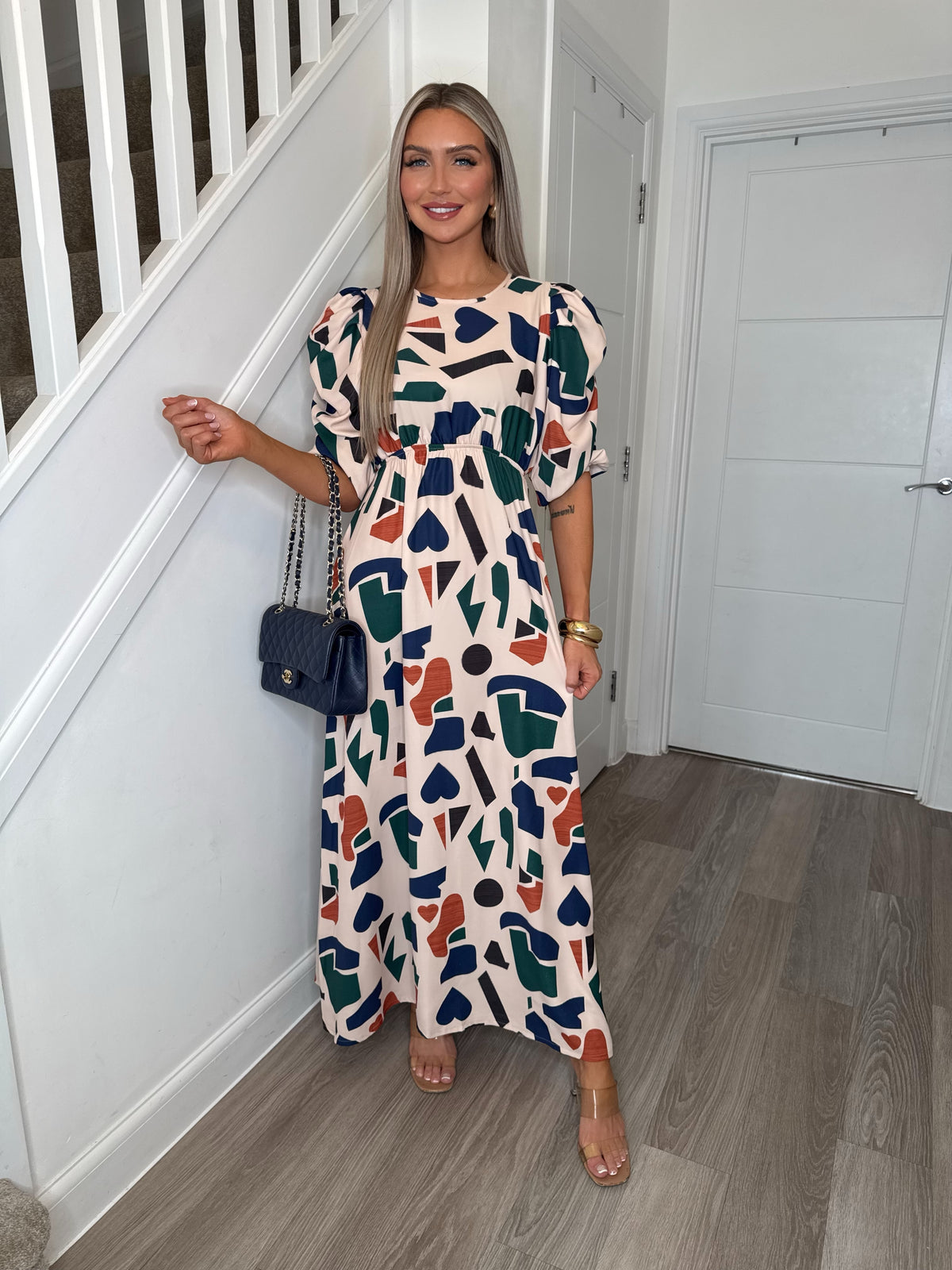 Beige Symbolic Brooklyn Ruched Sleeve Maxi Dress