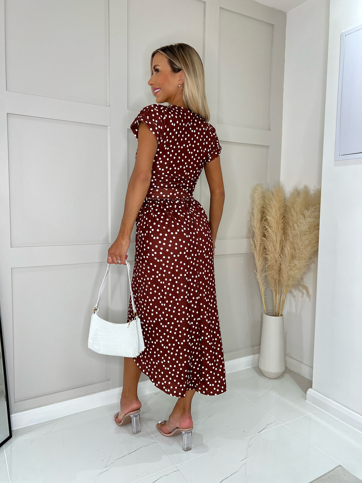 Rust Polka Dot Maddison Midi Dress